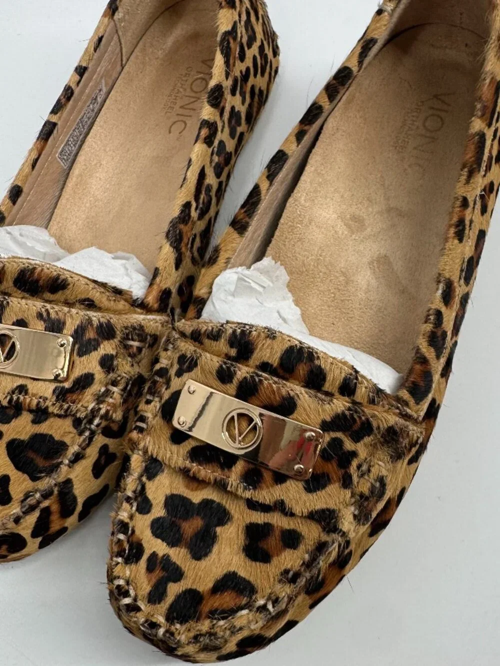Vionic Leopard Print Calf Hair Orthotic Loafers Size 8.5